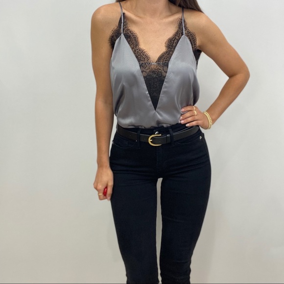 Satin Lace Trimmed V-Neck Cami - Picture 6 of 6